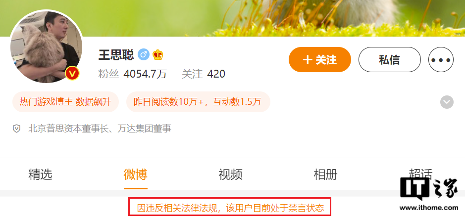 王思聪微博账号页面