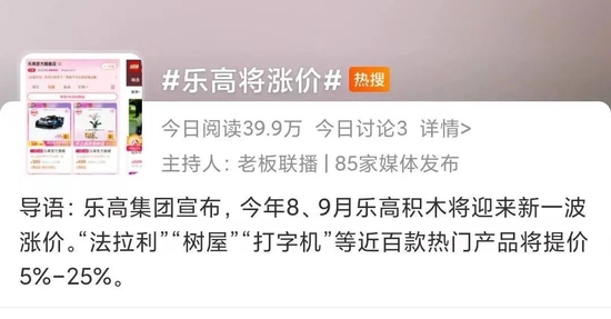 图/乐高涨价微博热搜　　来源/燃财经截图